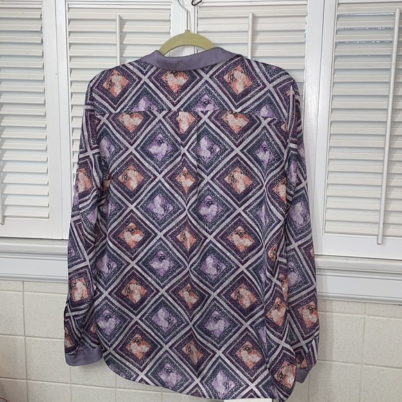 MNG by Mango purple orange animal button down print shirt blouse top retro disco - Picture 4 of 5